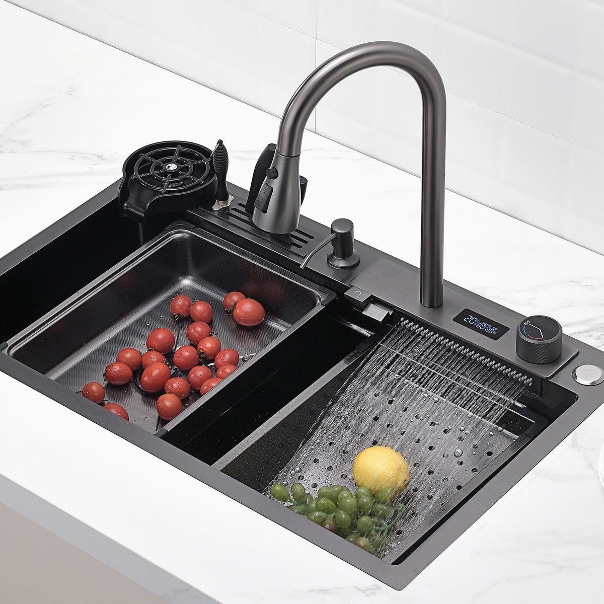 Basic Kitchen Sink Unit All-IN-1 Worksation Kitchen Sink Kit with Waterfall Faucet - Sinkple