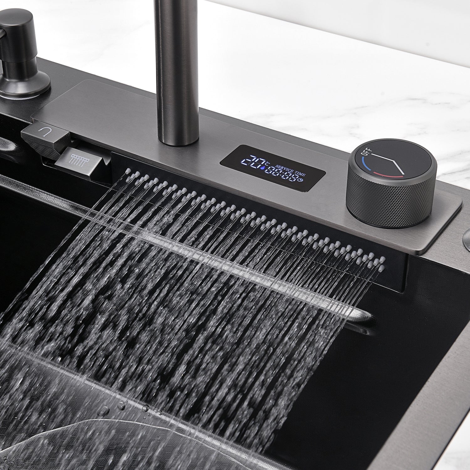 YOSEMITE | Workstation Kitchen Sink Kit with Waterfall Faucet & Digital Temperature Display - SKS2303