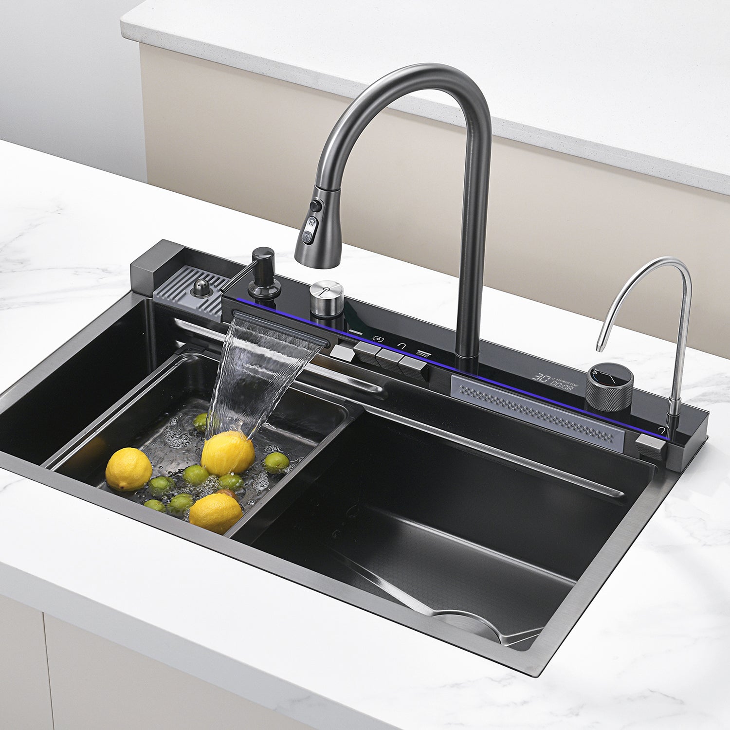 NIAGARA | Workstation Kitchen Sink Kit with Digital Temperature Display & Lighting Waterfall Faucet - SKS2305